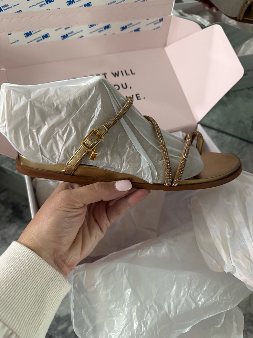 Birdies Gold Strappy Flat Sandals - Picture 6 of 8